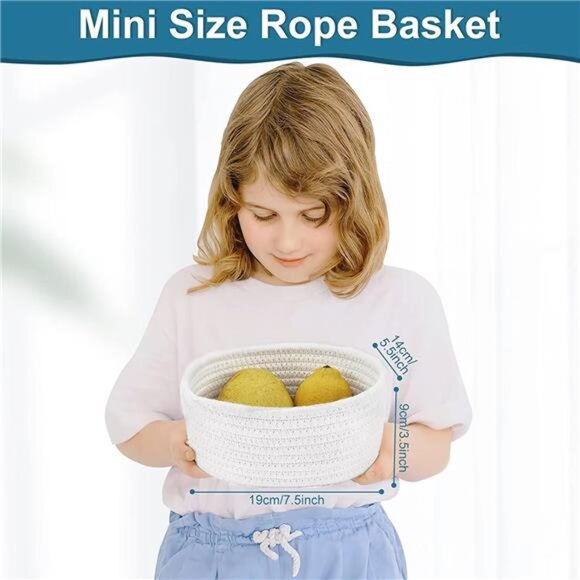 【2 Pack】 Small Storage Baskets, Natural Cotton Rope Woven Baskets for Organizing - Picture 2 of 6